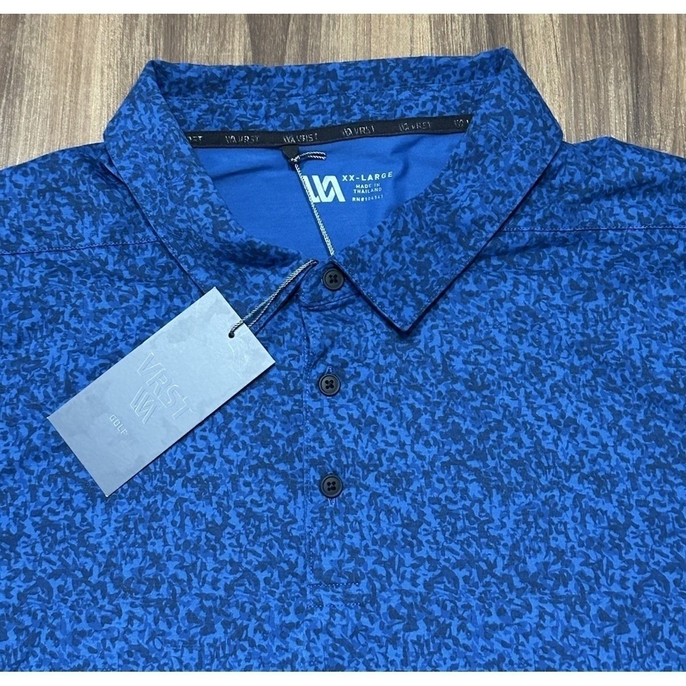 VRST Men's Pebble Street Print Blue Short Sleeve Performance Golf Polo Sz 2XL